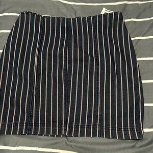 Others Follow Navy and Red/White Striped Mini Jean Skirt